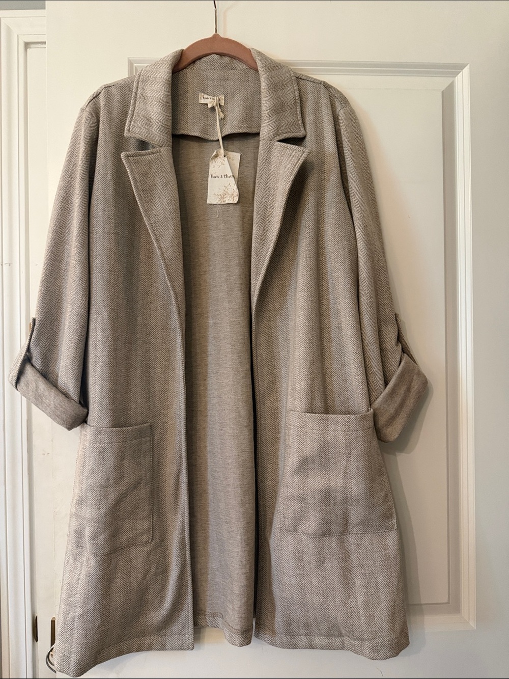 Boutique Light so Soft Taupe Open Front Duster Coat New